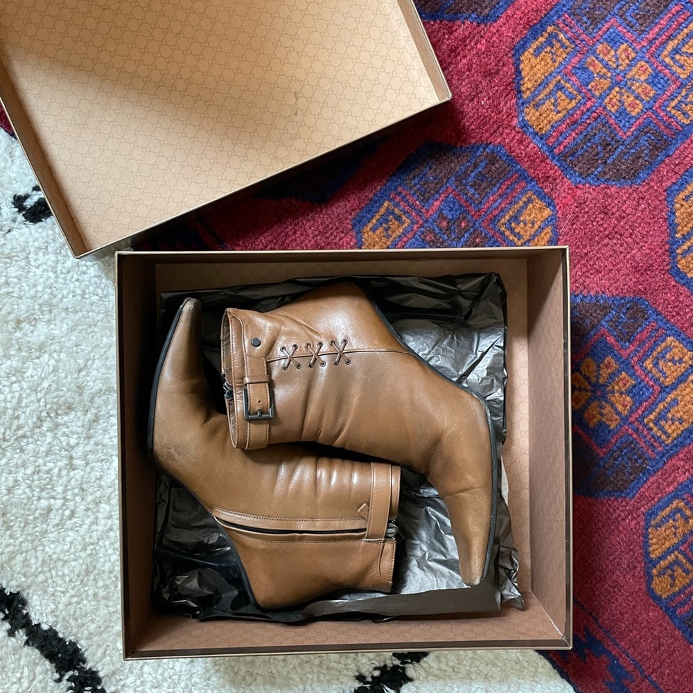Gucci Brown Leather Heeled Boots